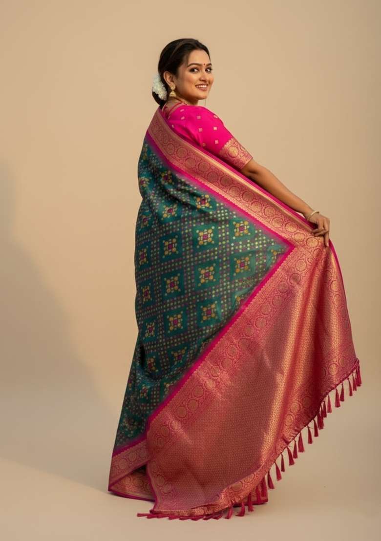 Pink Zari Work Silk Saree Set - Indya