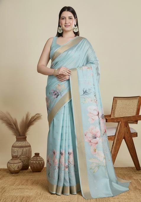 Sea Green Motif Woven Saree Set
