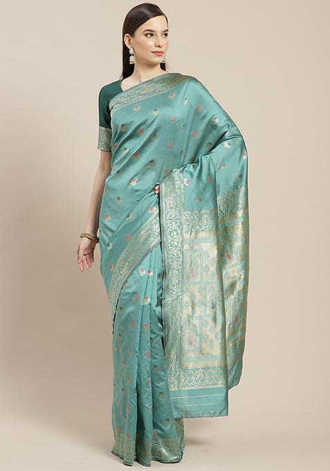 Green Banarasi Weave Silk Saree With Blouse