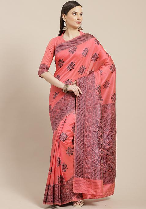 Dark Pink Banarasi Silk Saree With Blouse