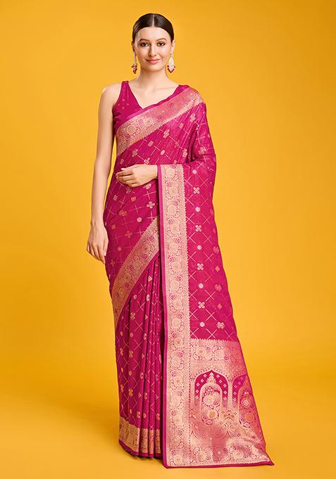 Magenta Traditional Silk Saree With Blouse