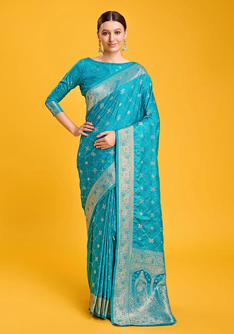Blue Traditional Silk Saree With Blouse