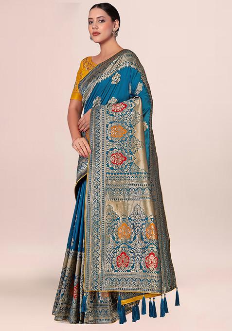 Banarasi Silk Zari Tissue Turquoise Festive Wear Saree