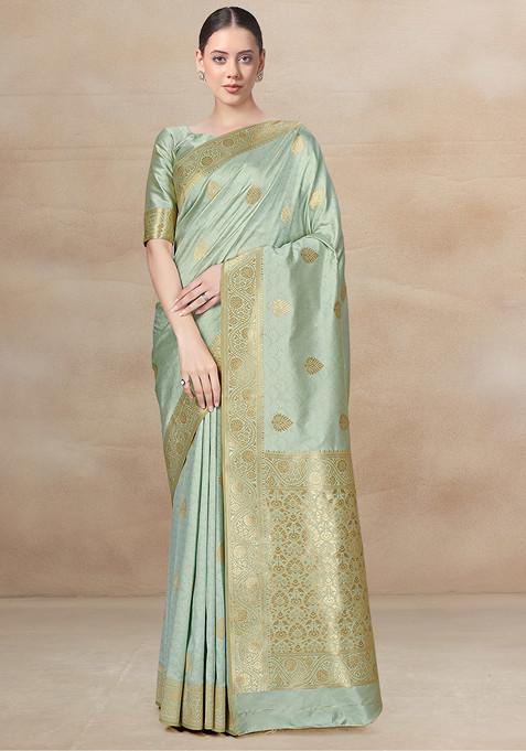 Blue Zari Woven Banarasi Soft Silk Saree With Blouse