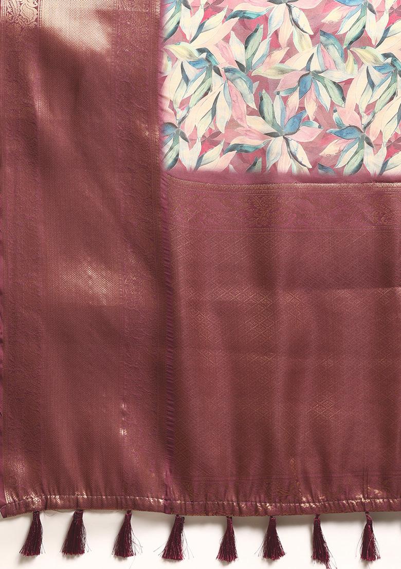 Multicolour Zari Work Kanchipuram Pattu Silk Saree With Blouse - Indya