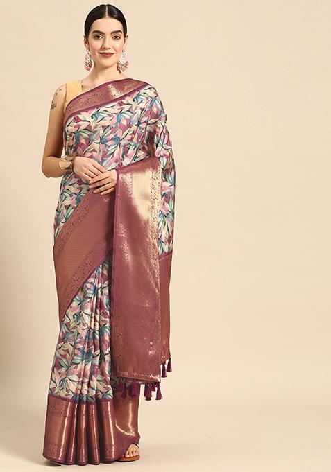 Multicolour Zari Work Kanchipuram Pattu Silk Saree With Blouse