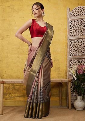 Multicolour Digital Print Zari Woven Banarasi Tussar Silk Saree With Blouse