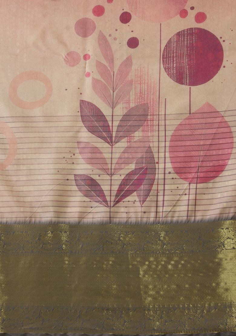 Multicolour Digital Print Zari Woven Banarasi Tussar Silk Saree With Blouse - Indya