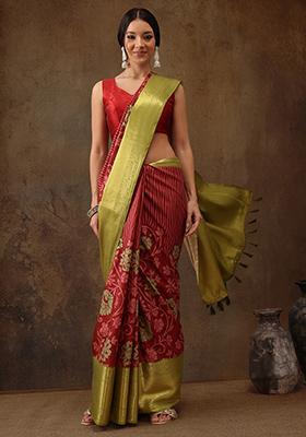 Red Digital Print Zari Border Kanjivaram Silk Saree With Blouse