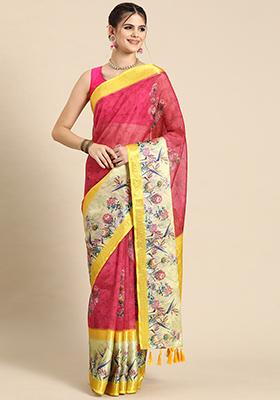 Red Digital Print Zari Work Kanjivaram Silk Saree With Blouse