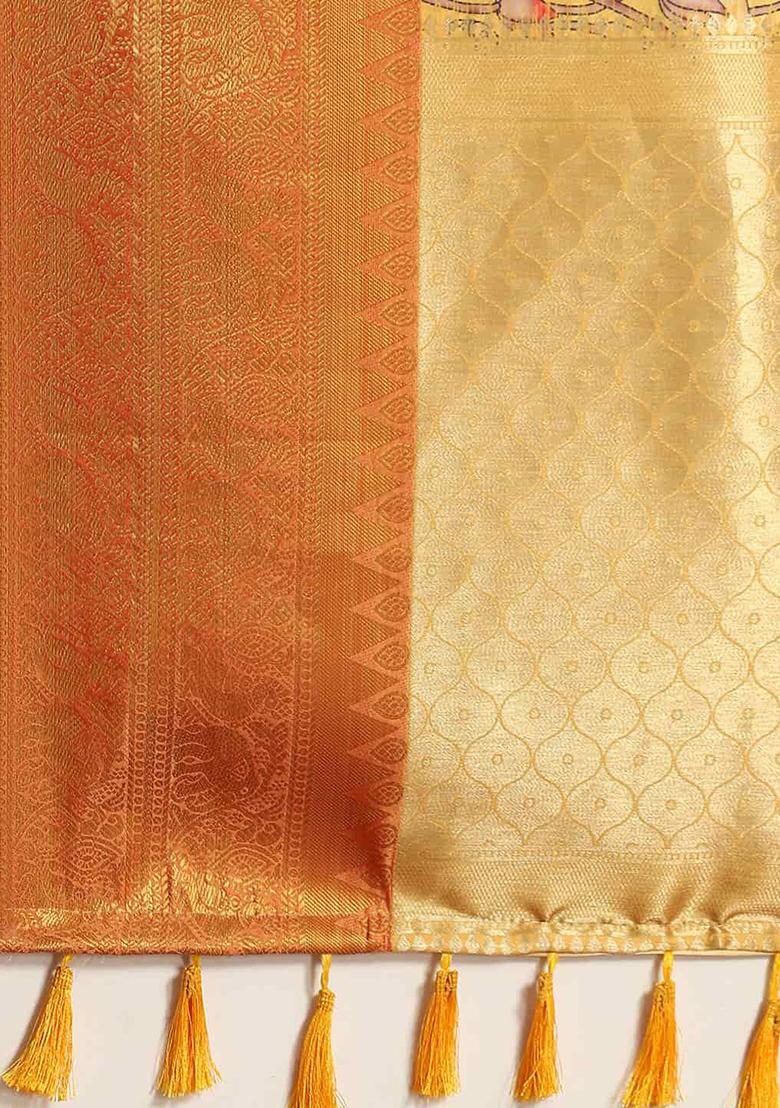 Grey Digital Print Zari Work Art Silk Saree With Blouse - Indya