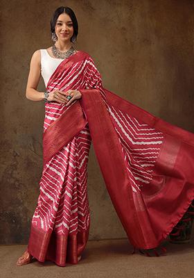 Red Leheriya Print Zari Border Soft Silk Saree With Blouse