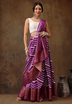 Lavender Leheriya Print Zari Border Soft Silk Saree With Blouse