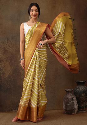 Yellow Leheriya Print Zari Border Soft Silk Saree With Blouse