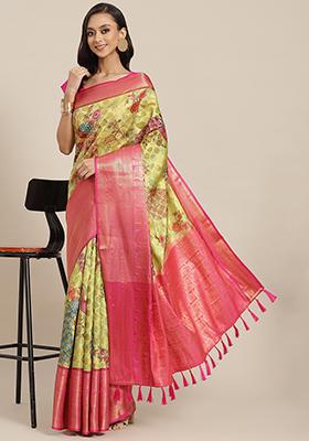 Green Zari Work Banarasi Art Silk Saree With Blouse