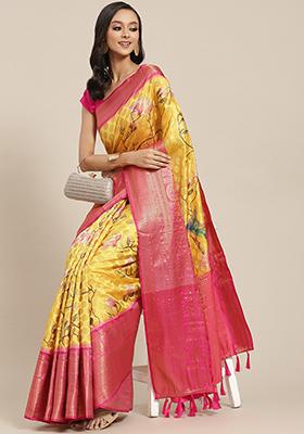 Yellow Zari Work Banarasi Art Silk Saree With Blouse