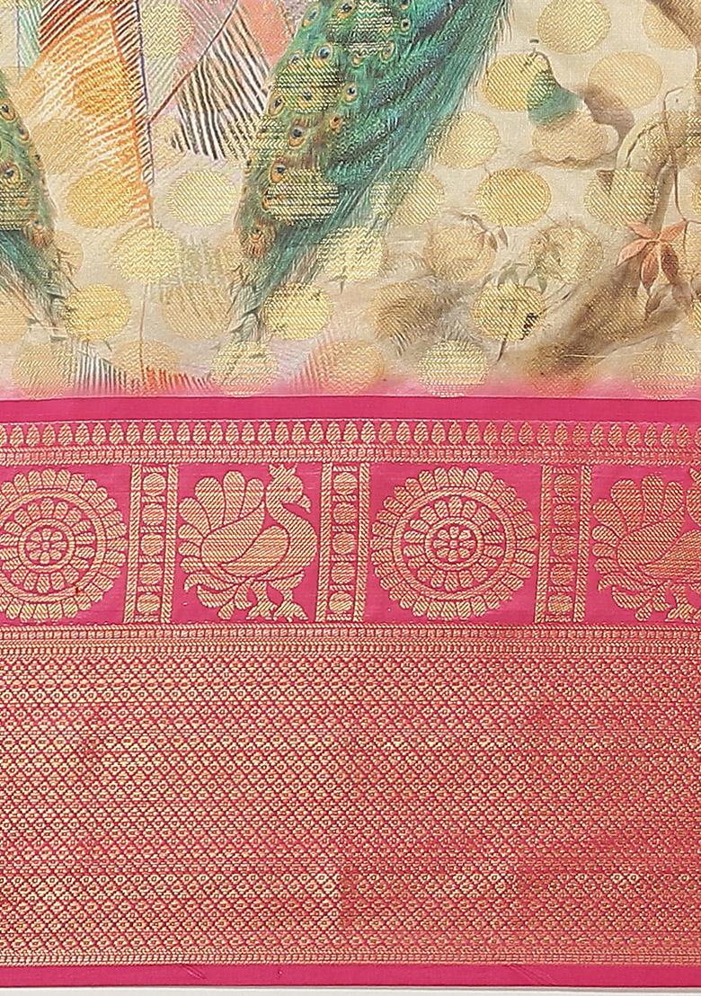 Multicolour Zari Work Banarasi Art Silk Saree With Blouse - Indya