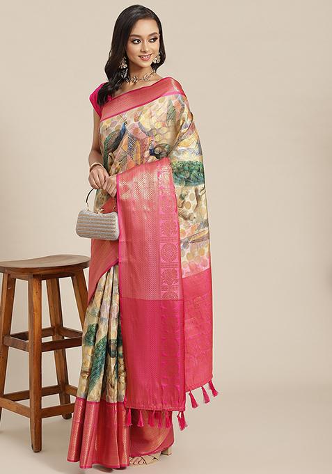 Multicolour Zari Work Banarasi Art Silk Saree With Blouse