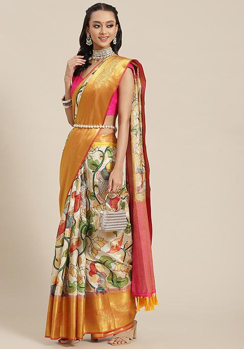 Multicolour Zari Woven Banarasi Art Silk Saree With Blouse