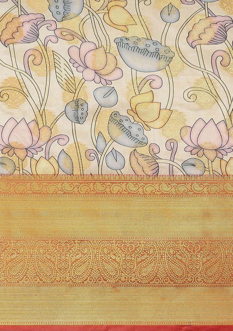 Multicolour Banarasi Art Silk Zari Work Saree With Blouse - Indya