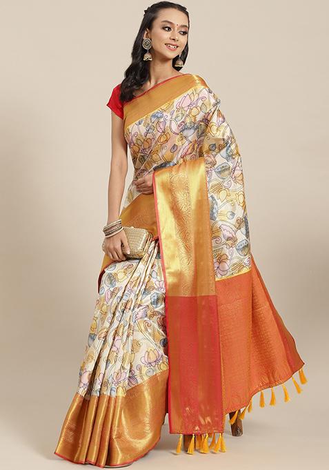 Multicolour Banarasi Art Silk Zari Work Saree With Blouse