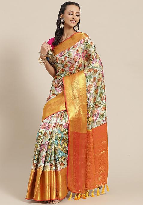 Multicolour Zari Banarasi Art Silk Saree With Blouse