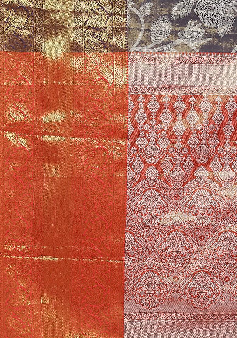 Navy Blue Ikkat Zari Woven Saree with Blouse - Indya