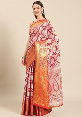Pink Tissue Silk Blend Saree With Blouse