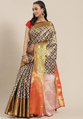 Black Brocade Silk Zari Work Saree With Blouse