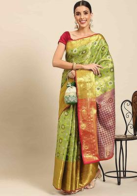 Green Brocade Soft Silk Saree With Blouse