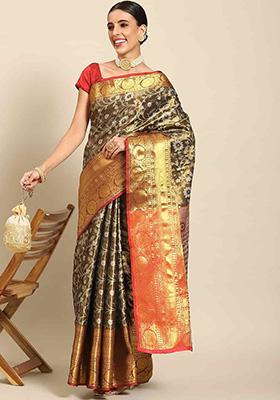 Black Brocade Soft Silk Zari Work Saree With Blouse