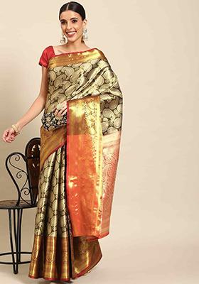 Black Brocade Soft Silk Zari Embroidered Saree With Blouse