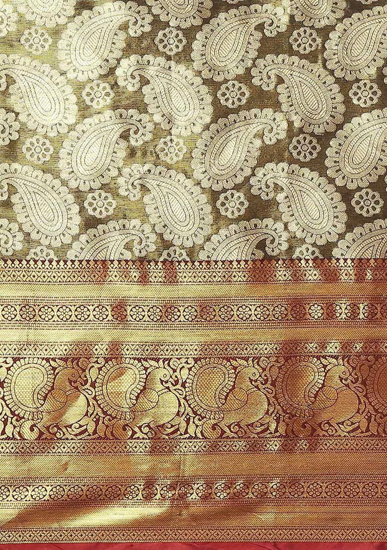 Black Brocade Soft Silk Zari Embroidered Saree With Blouse - Indya