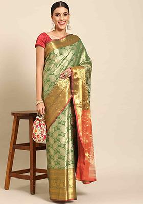 Green Zari Brocade Soft Silk Saree With Blouse