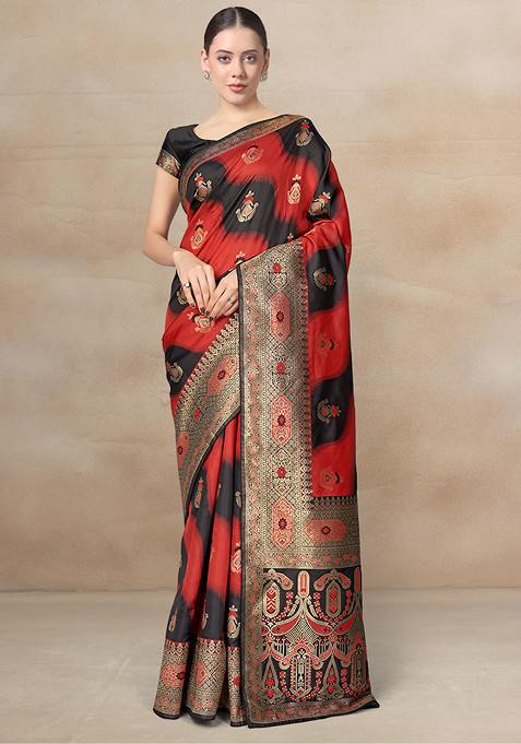 Black Zari Work Banarasi Woven Silk Saree With Blouse