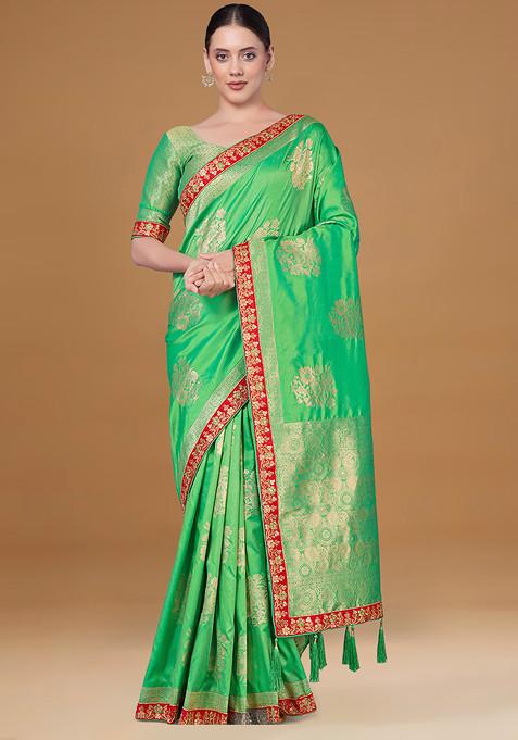 Light Green Zari Woven Banarasi Silk Saree With Blouse
