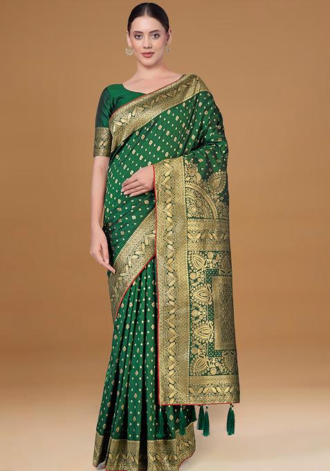 Green Zari Woven Banarasi Woven Silk Saree With Blouse