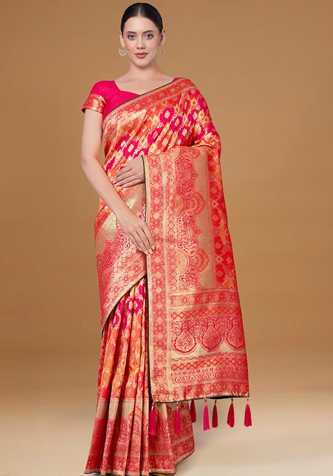 Multicolor Zari Work Banarasi Woven Silk Saree With Blouse