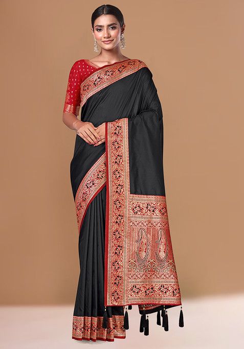 Black Zari Work Banarasi Silk Saree With Blouse