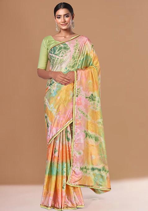 Multicolor Printed Silk Saree With Blouse