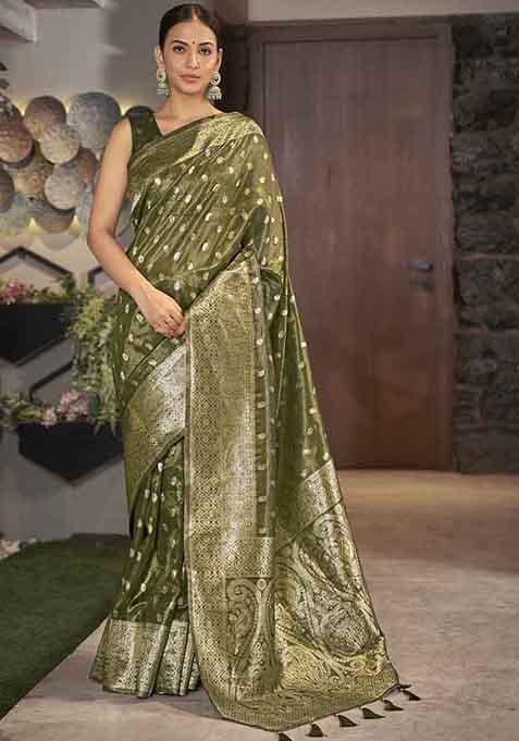 Green Zari Woven Simar Silk Saree With Blouse