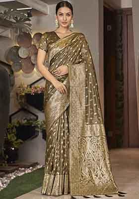 Brown Zari Woven Simar Silk Saree With Blouse