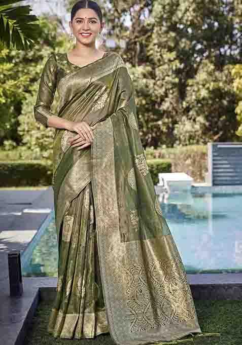 Mehendi Green Zari Woven Simar Silk Saree With Blouse