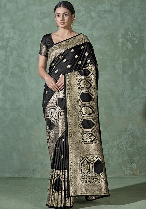 Black Woven Silk Saree With Blouse