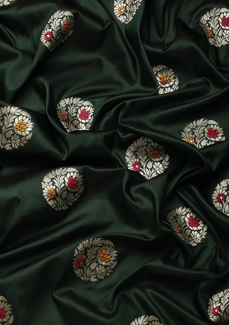 Green Jacquard Work Banarasi Silk Saree With Blouse - Indya