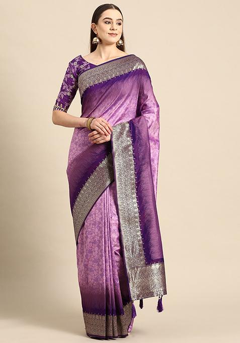Purple Jacquard Banarasi Manhori Saree With Blouse