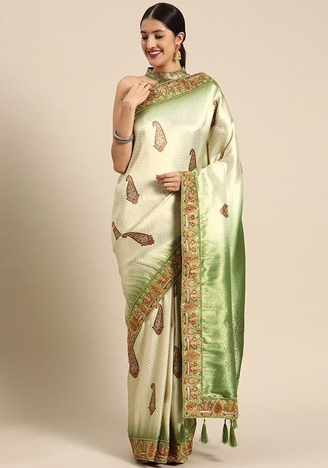 Green Jacquard Silk Manhori Saree With Blouse