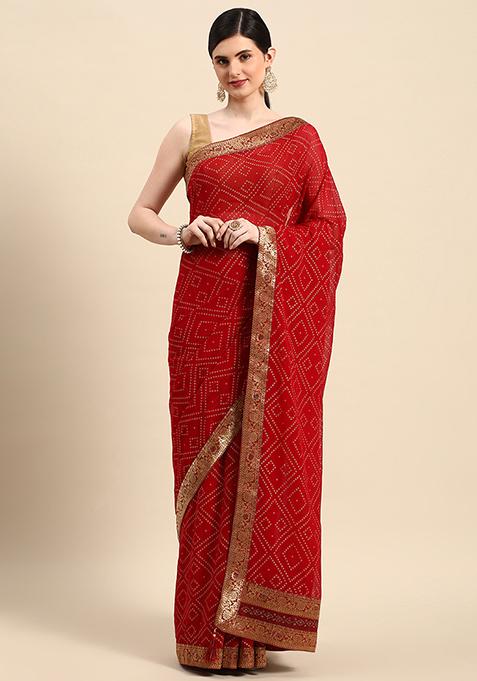 Maroon Foil And Swarovski Work Georgette Saree With Blouse