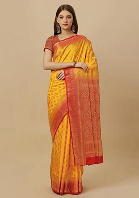 Yellow Jacquard Dola Silk Saree With Blouse