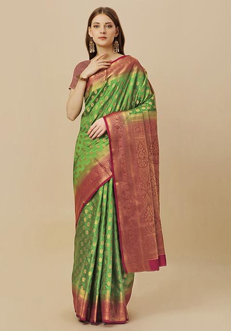 Green Jacquard Dola Silk Saree With Blouse